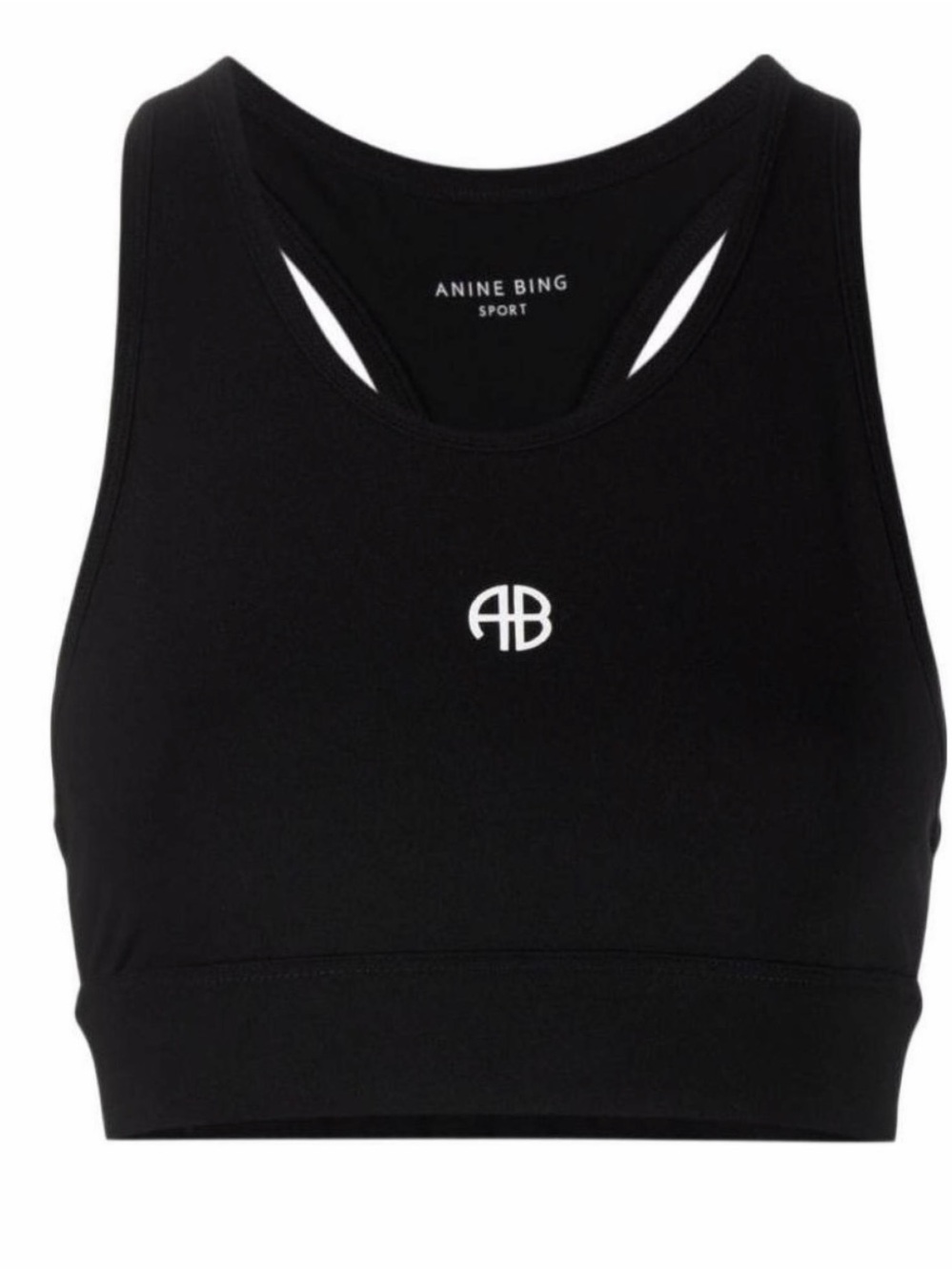 Anine Bing Black Crop Sports Bra with White AB Logo
